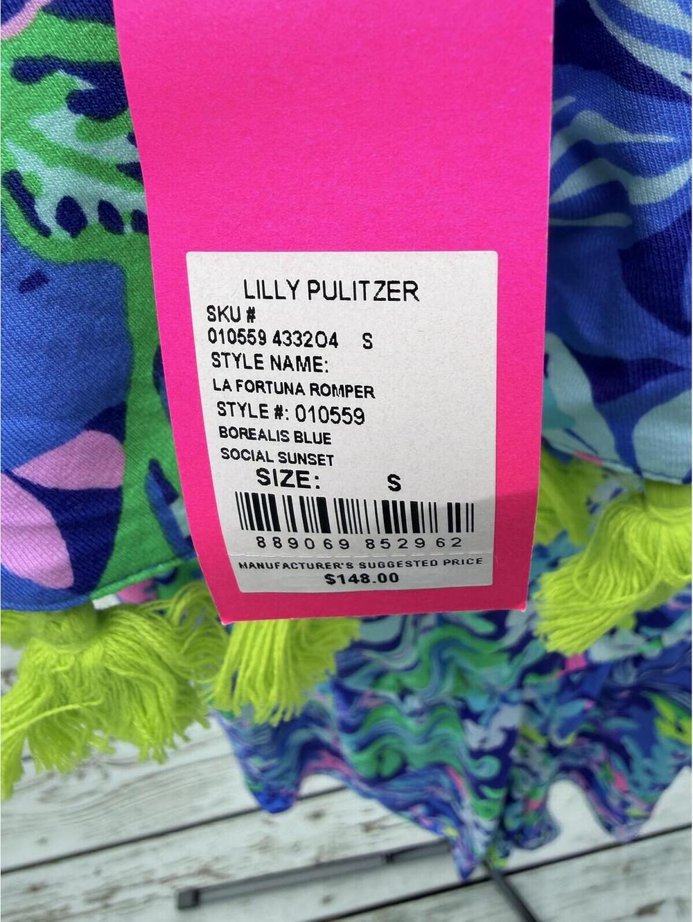 Lilly Pulitzer La Fortuna Borealis Blue Social Sunset Off-Shoulder Romper - Picture 4 of 6